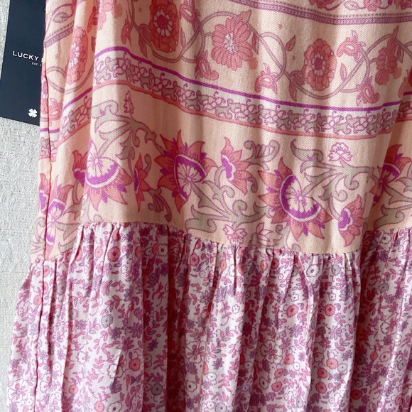 Lucky Brand Boho Midi Dress Woman’s Size Mixed Floral Print Pink Lavender NWT - Picture 10 of 14